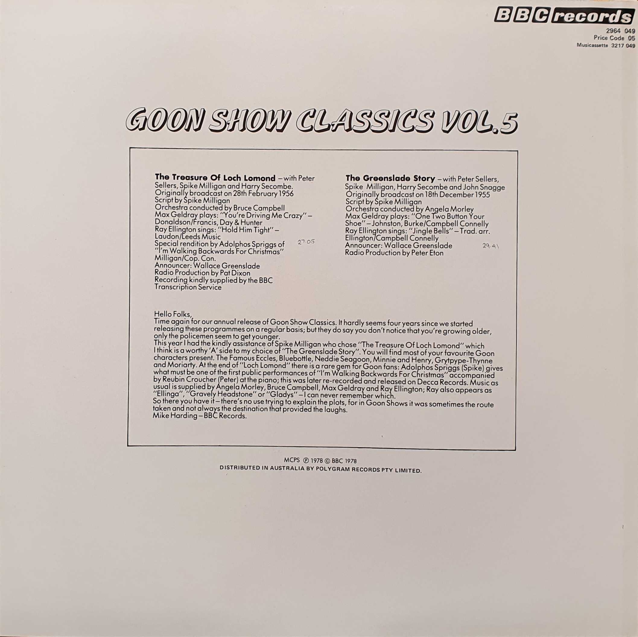 Picture of 2964 049 Goon Show classics vol. 5 by artist The Goon Show from the BBC records and Tapes library